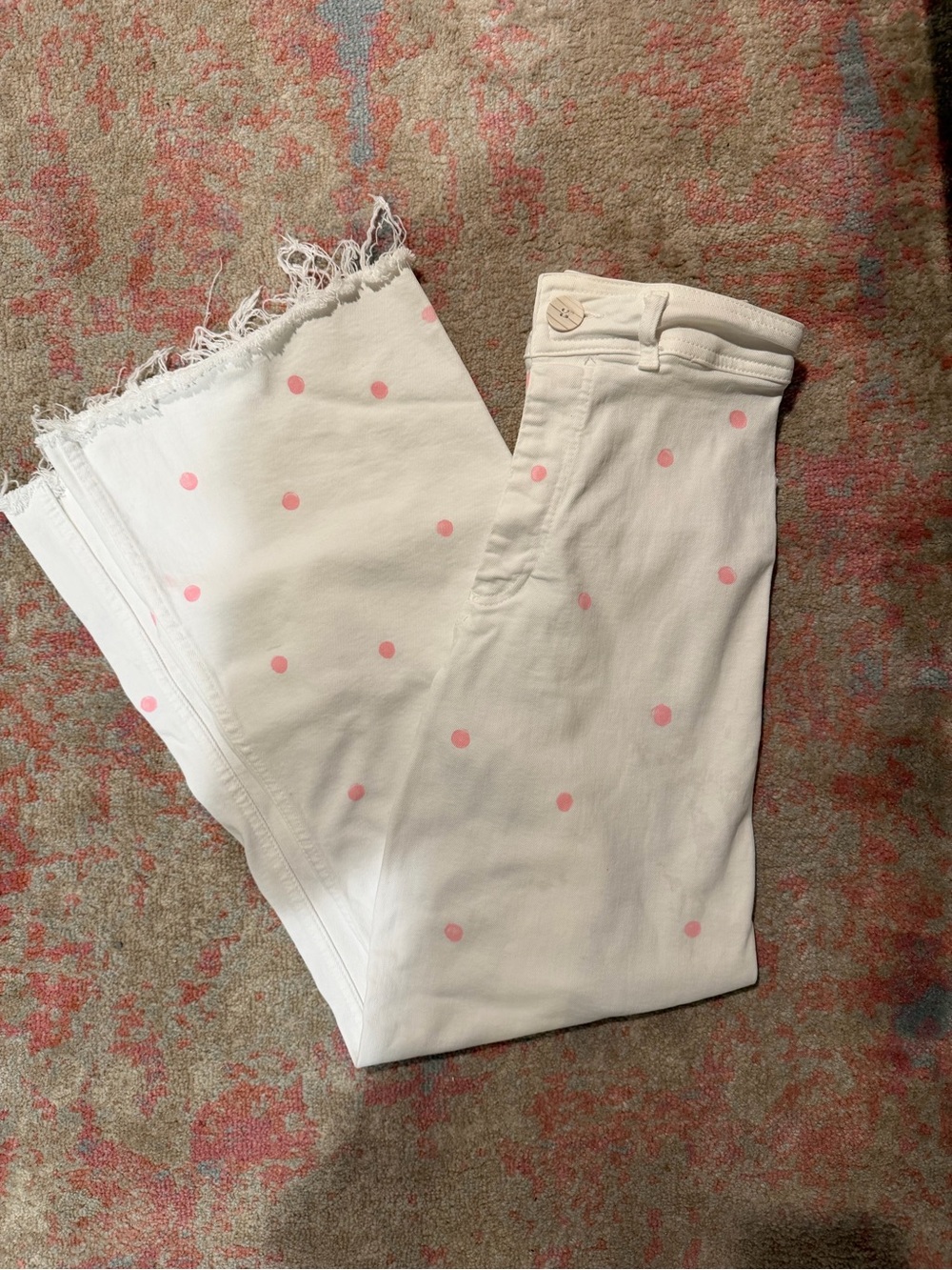Zara White Cropped Jeans with Pink Polka Dots